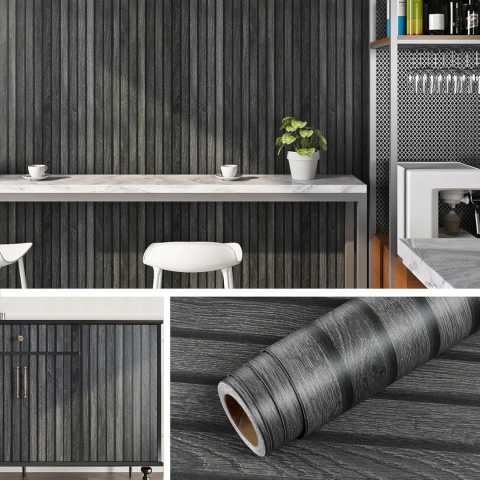 TAPETA ŚCIENNA OKLEINA do mebli samoprzylepna 40x200cm czarne drewno