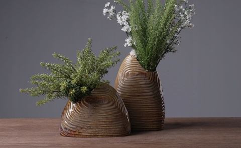 WAZON BRĄZOWY ceramiczny dekoracja szkliwiony owalny na kwiaty uniwersalny