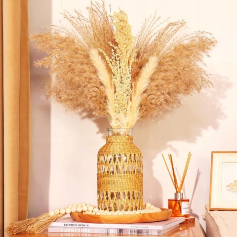 WAZON SZKLANY pleciony rattanowy ZESTAW 2 szt butelka boho rustykalny