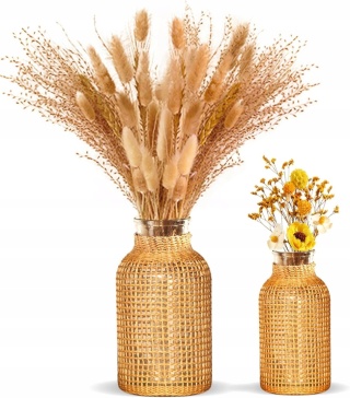 WAZON SZKLANY pleciony rattanowy ZESTAW 2 szt butelka boho rustykalny