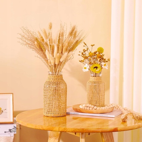WAZON SZKLANY pleciony rattanowy ZESTAW 2 szt butelka boho rustykalny