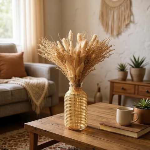WAZON SZKLANY pleciony rattanowy butelka boho rustykalny ogrodowy na kwiaty