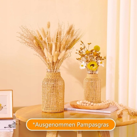 WAZON SZKLANY pleciony rattanowy butelka boho rustykalny ogrodowy na kwiaty
