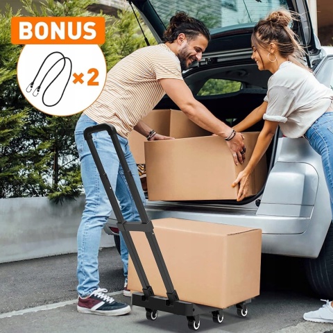 WÓZEK TRANSPORTOWY na kartony zakupy walizki składany z linkami platformą